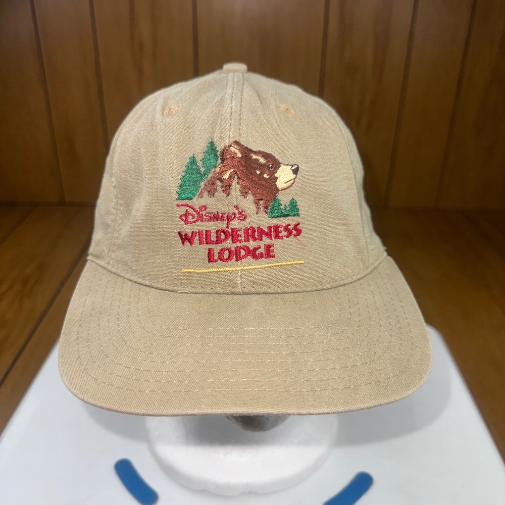 Vintage Disney Wilderness Lodge Hat Tan Snapback Bear Made in USA Walt Disney Co